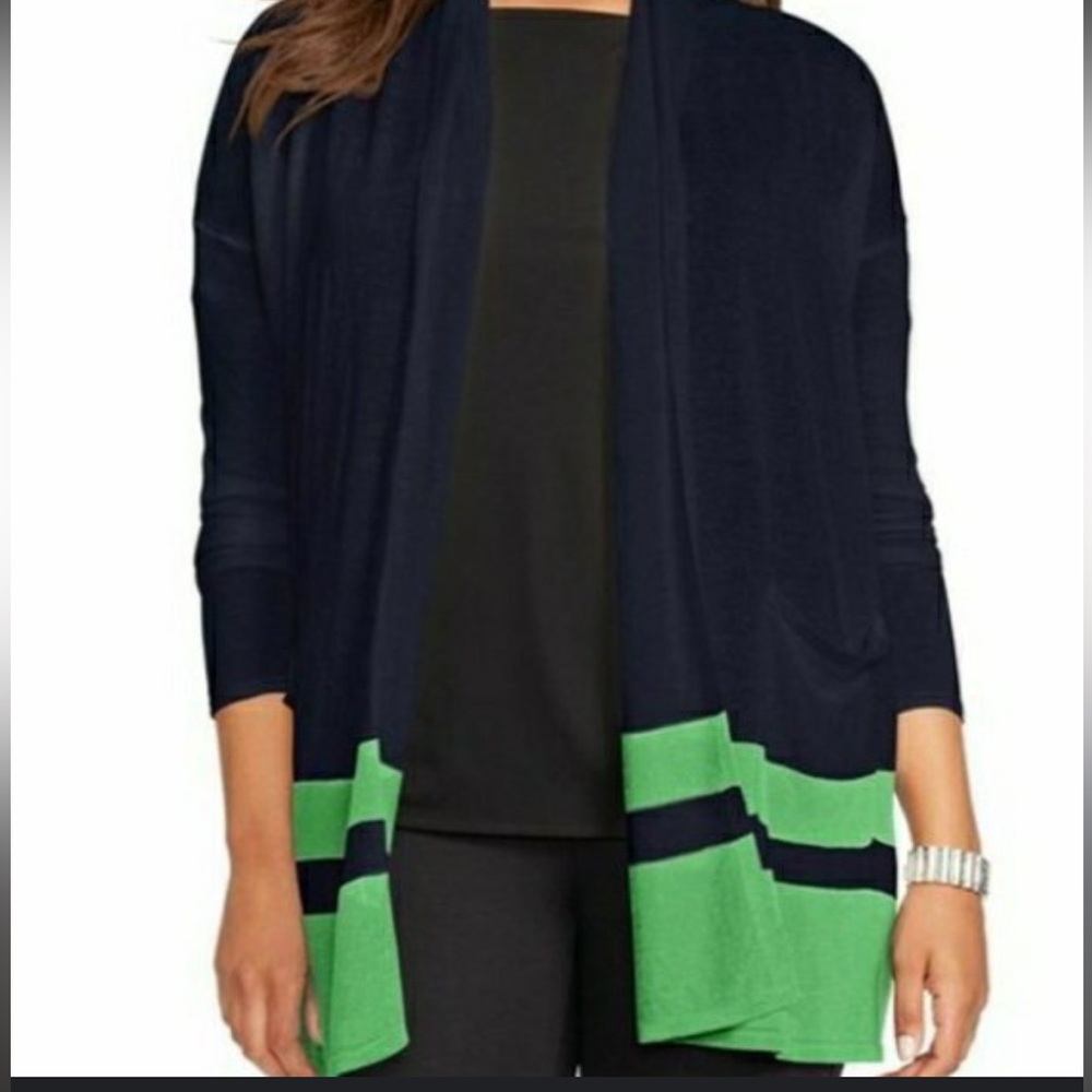 Lauren Ralph Lauren Navy and Green Open Cardigan